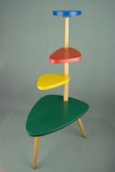 Midcentury-inspired oak plant stand on eBay