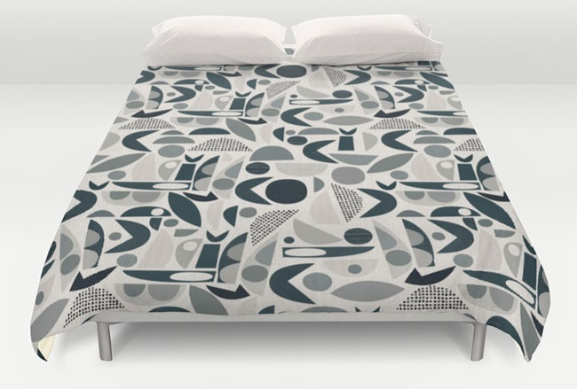 Midcentury-style duvet covers by Jenn Ski at Society6