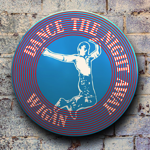 Oversized vintage music pin badge art by Tapedeck Art