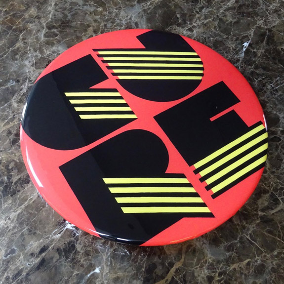 Oversized vintage music pin badge art by Tapedeck Art