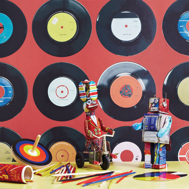 Vinyl-inspired Sevens wallpaper by Ella Doran