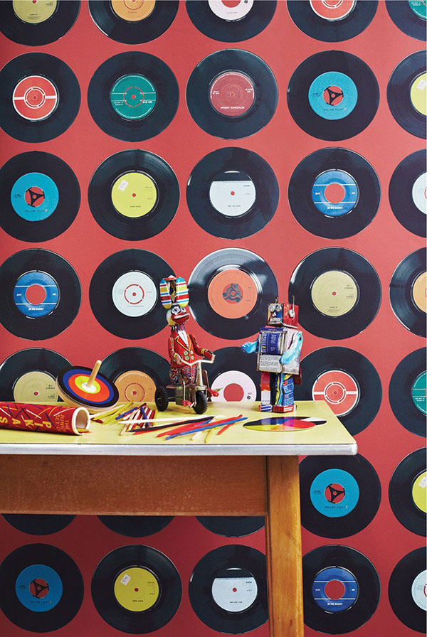 Vinyl-inspired Sevens wallpaper by Ella Doran