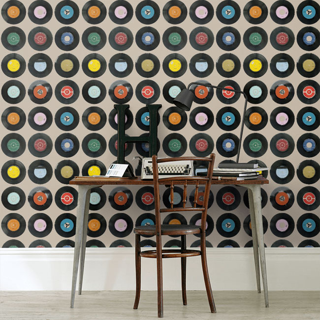 Vinyl-inspired Sevens wallpaper by Ella Doran