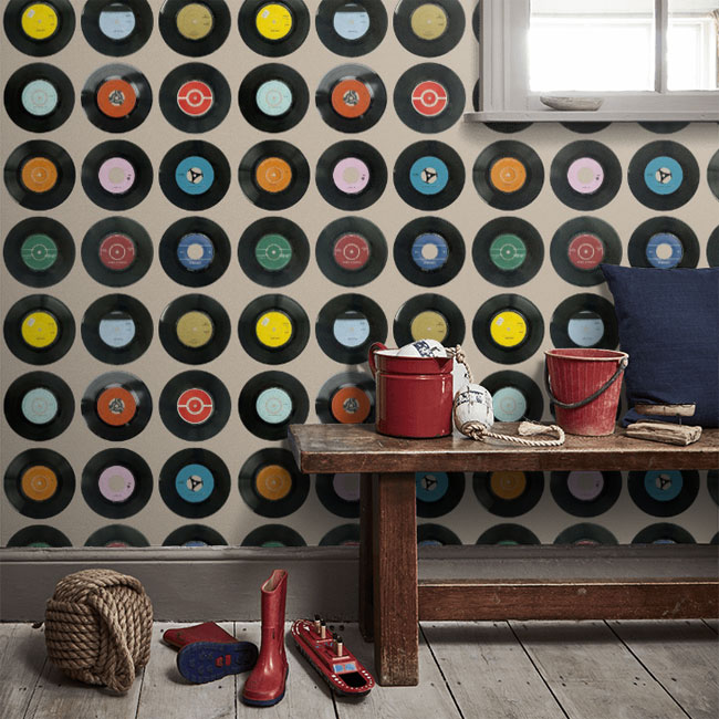 Vinyl-inspired Sevens wallpaper by Ella Doran