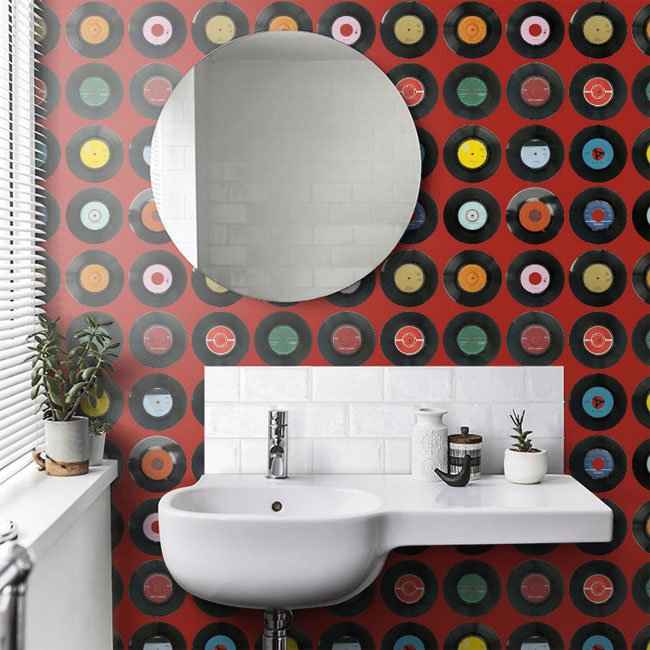 Vinyl-inspired Sevens wallpaper by Ella Doran