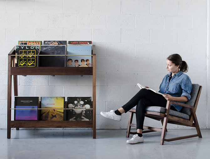 Handmade midcentury record display units by Kai Takeshima