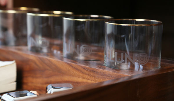 Luno midcentury-style audio system with built-in drinks cabinet