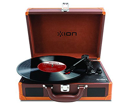 ION Audio Vinyl Motion Deluxe portable record player with rechargeable battery