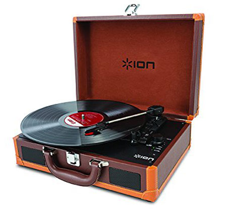 ION Audio Vinyl Motion Deluxe portable record player with rechargeable battery