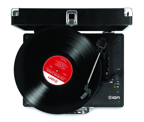 ION Audio Vinyl Motion Deluxe portable record player with rechargeable battery