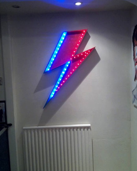 David Bowie-inspired Lightning Bolt LED light by Blackstar Displays