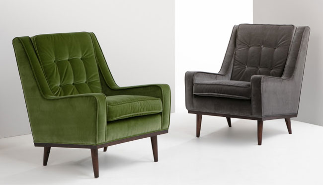 Midcentury-style Scott armchair and sofa returns to Made in new velvet finishes