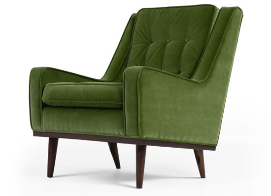 Midcentury-style Scott armchair and sofa returns to Made in new velvet finishes