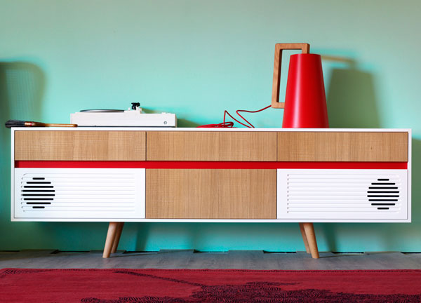 Miniforms midcentury-style Skap sideboards with built-in audio