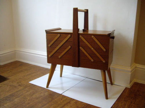 Midcentury-style teak sewing box