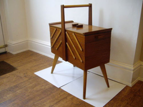 Midcentury-style teak sewing box