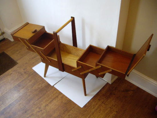 Midcentury-style teak sewing box