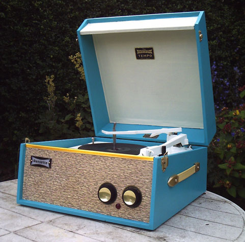 1962 Dansette Tempo record player in light blue