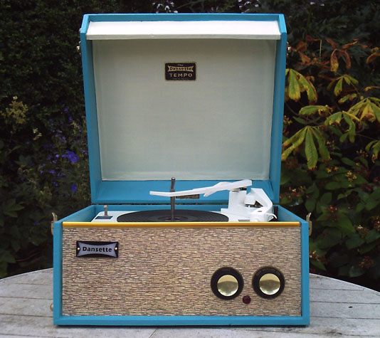 1962 Dansette Tempo record player in light blue