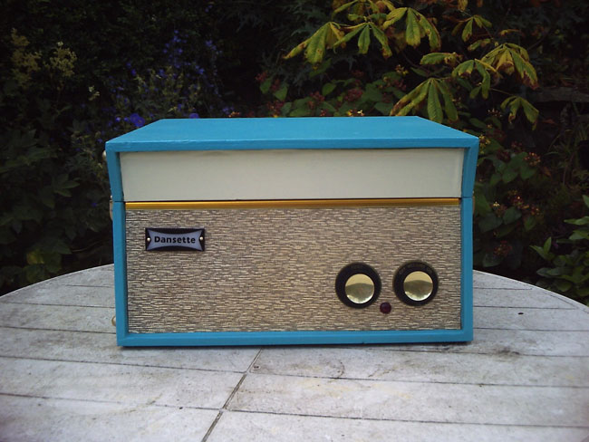 1962 Dansette Tempo record player in light blue