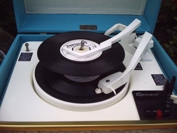 1962 Dansette Tempo record player in light blue