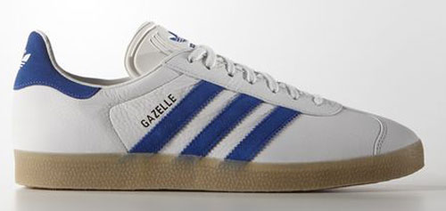 adidas gazelle white leather blue stripe