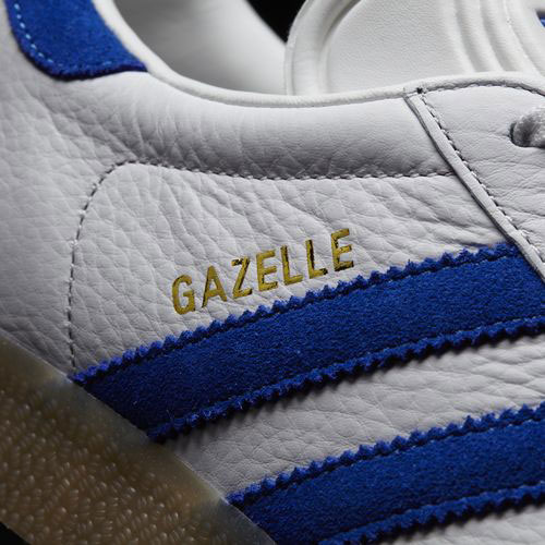 adidas gazelle white leather blue stripe