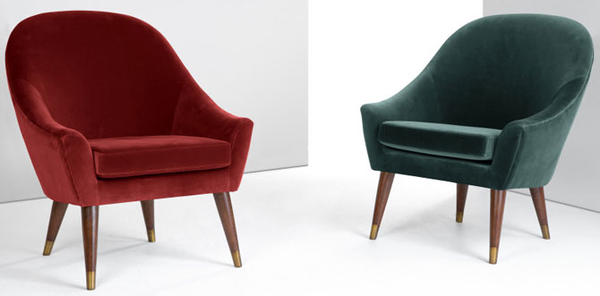 1960s-style Seattle armchairs in velvet at Made