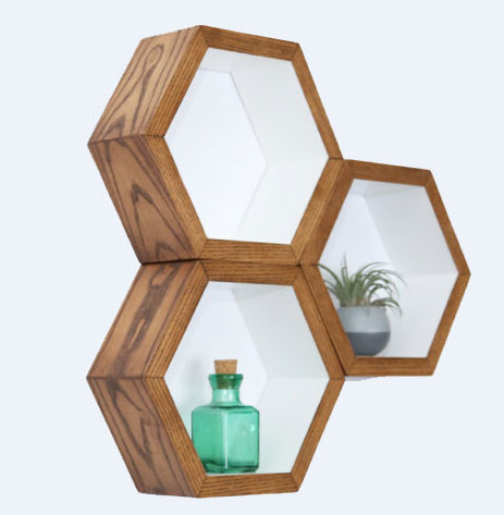 Retro-style hexagonal shelving by Haase Handcraft