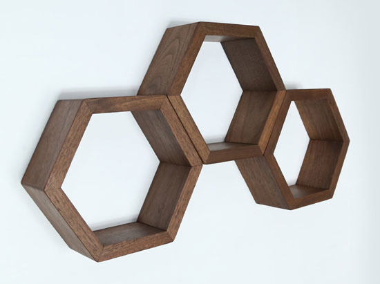 Retro-style hexagonal shelving by Haase Handcraft