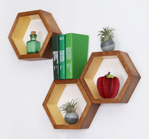 Retro-style hexagonal shelving by Haase Handcraft