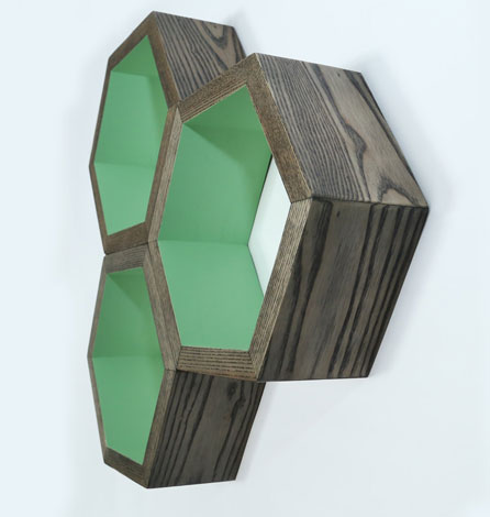 Retro-style hexagonal shelving by Haase Handcraft