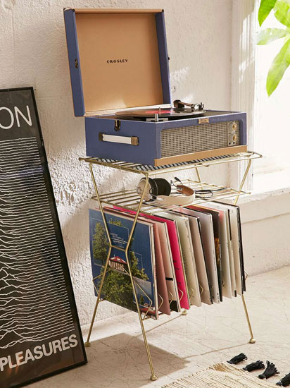 Vintage-style vinyl storage racks at Urban Outfitters