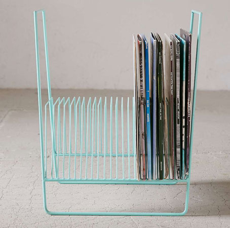 Vintage-style vinyl storage racks at Urban Outfitters