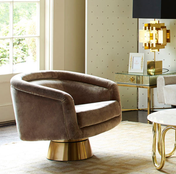 1970s-inspired Bacharach Swivel Chair at Jonathan Adler