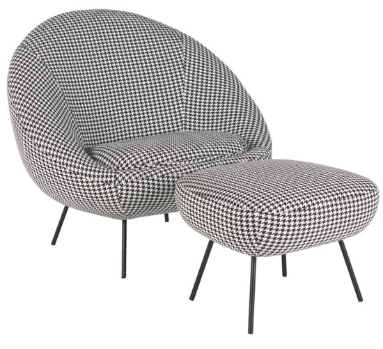 1960s-style Misty black and white dogtooth fabric armchair and footstool at Habitat