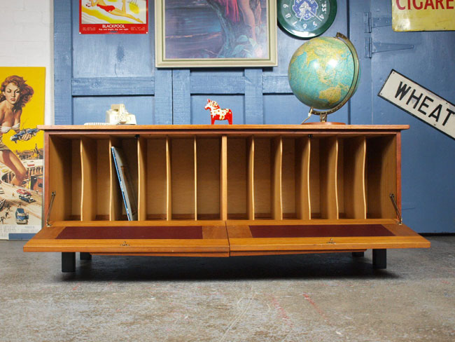 Large 1960s teak record storage cabinet