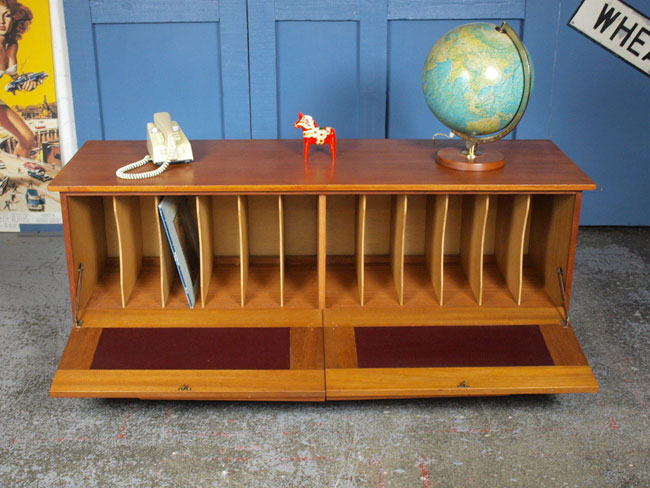 Large 1960s teak record storage cabinet