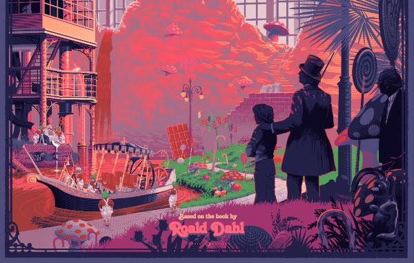 Officially licensed Willy Wonka and the Chocolate Factory prints by Laurent Durieux