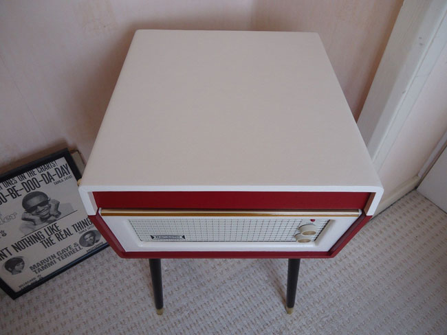 Fully restored 1960s Dansette Bermuda record player with legs