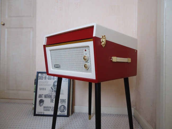 Fully restored 1960s Dansette Bermuda record player with legs