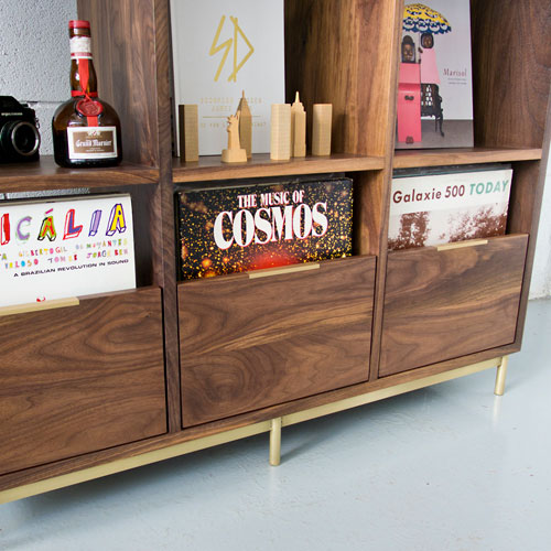 Retro-style Korgis record cabinet and bookshelf by Mitz Takahashi