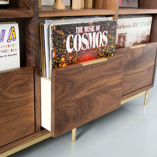 Retro-style Korgis record cabinet and bookshelf by Mitz Takahashi