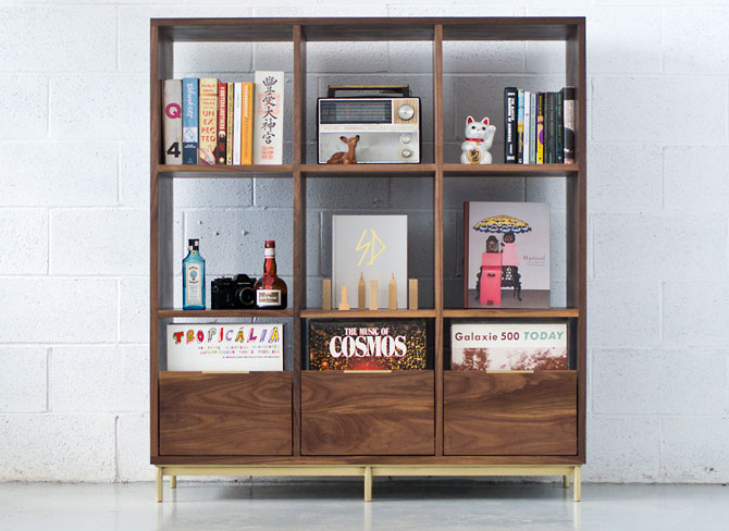 Retro-style Korgis record cabinet and bookshelf by Mitz Takahashi
