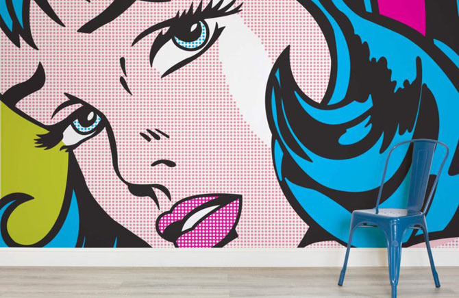 Roy Lichtenstein-inspired wall murals at Murals Wallpaper