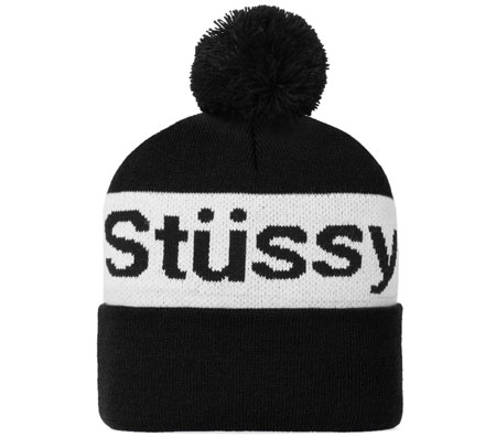 Retro-style Stussy Helvetica pom beanie hats