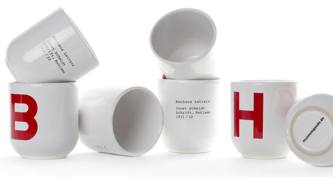 Modernist kitchen: Bauhaus Letters cups at Museum Goods