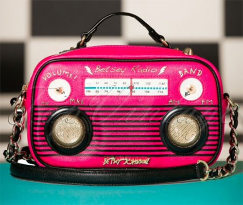Vintage-style Turn On The Music Radio Bag with working speakers by Betsey Johnson