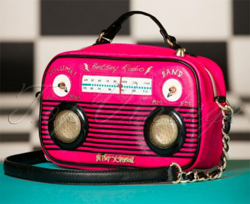 Vintage-style Turn On The Music Radio Bag with working speakers by Betsey Johnson