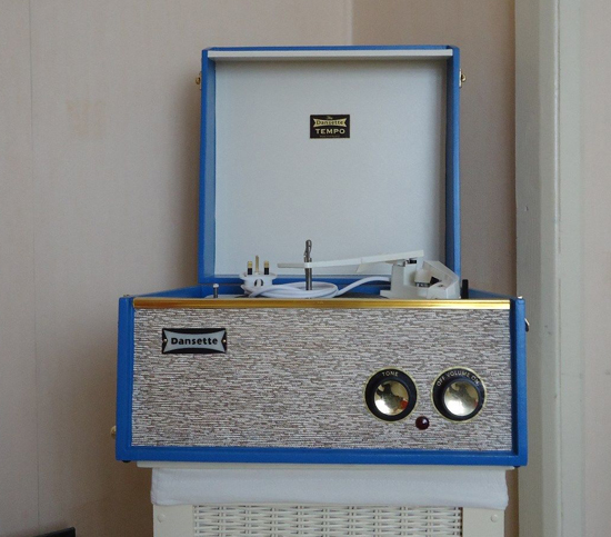 1960s Dansette Tempo record player in blue on eBay